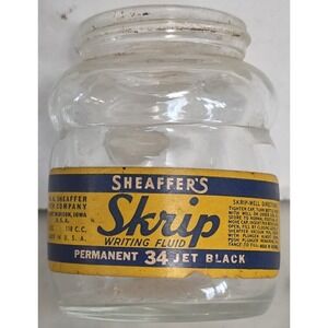 Vintage Sheaffer Skrip Writing Fluid Permanent Jet Black Ink Glass Bottle